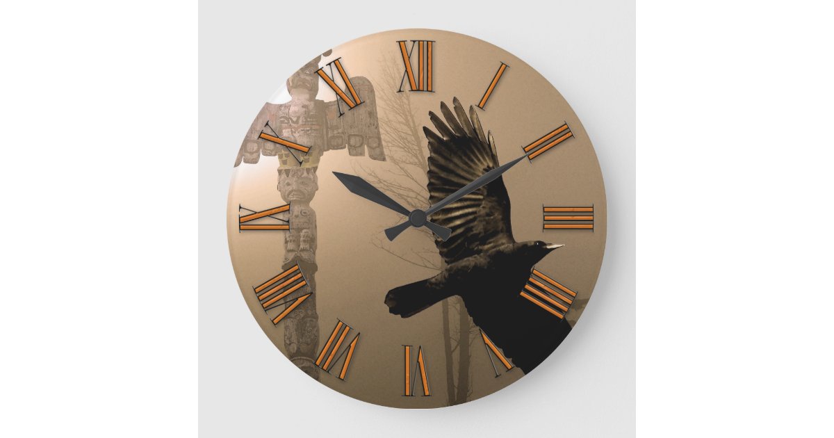 Crow & Totem Pole Native American Art Clock | Zazzle