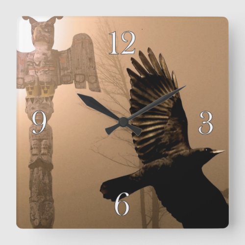 Crow  Totem Pole Native American Art Clock
