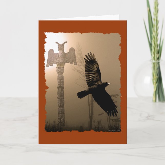 CROW & TOTEM POLE Native American-themed Card (Front)