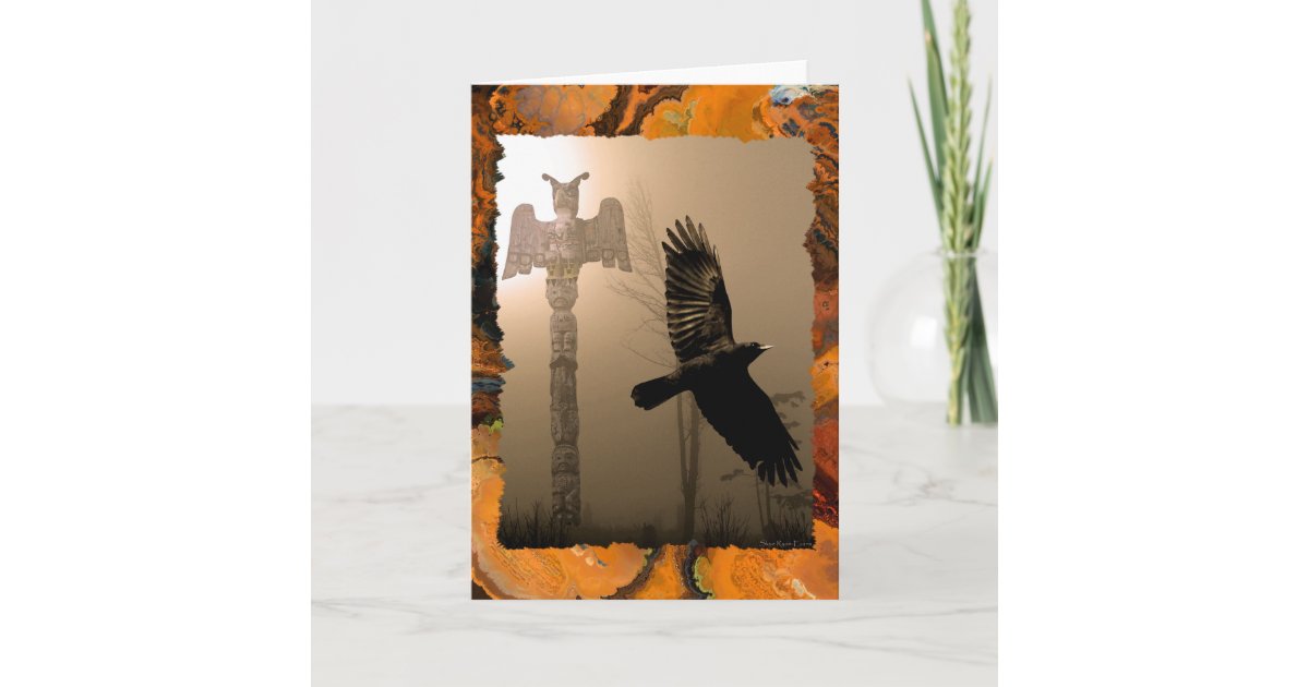 CROW & TOTEM POLE Native American-themed Card | Zazzle