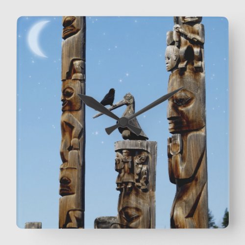 Crow  Totem Poles Native American Art Clock