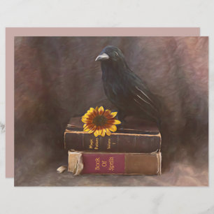 Crow Vintage Gothic Old Books Sunflower Art