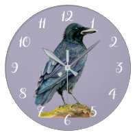 Crow Watercolor Painting Large Clock