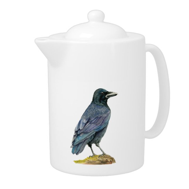 Crow Watercolor Painting Teapot (Right)