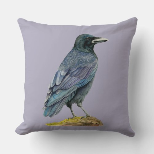 Crow Watercolor Painting Throw Pillow