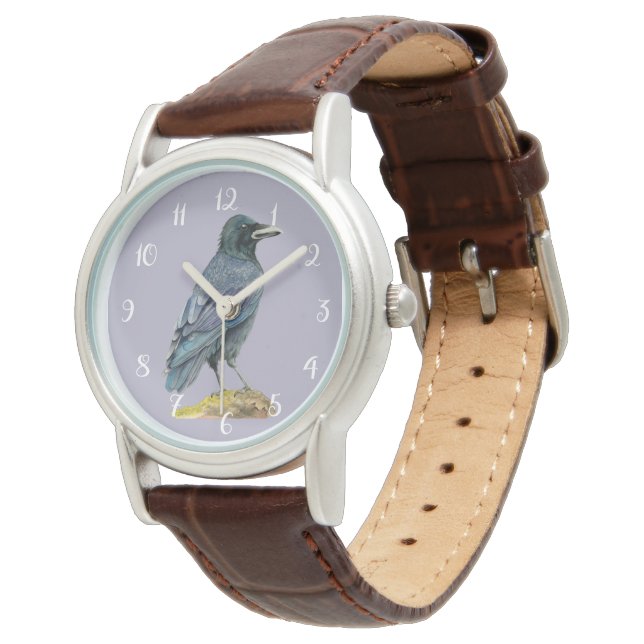 Crow Watercolor Painting Watch (Angled)