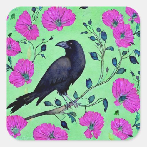 Crow Watercolour Square Sticker