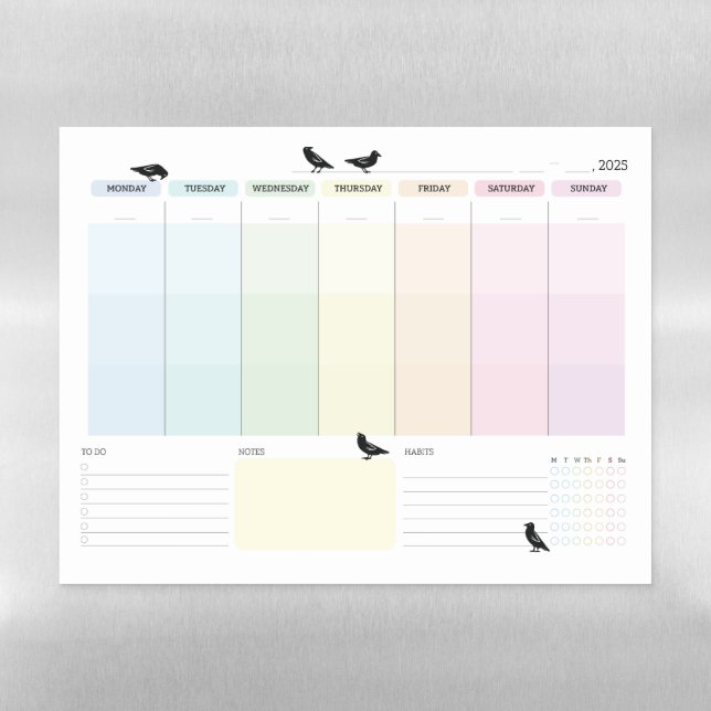 Crow Weekly Planner Magnetic Magnetic Dry Erase Sheet (Horizontal)