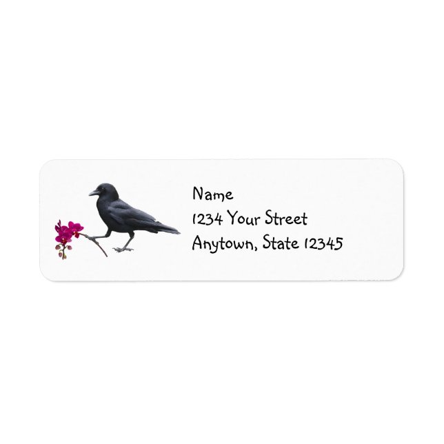 Crow with Flowers Return Address Labels (Front)
