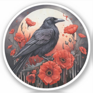Crow with poppy  sticker