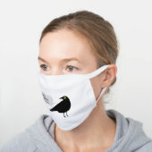 Crow with Six Feet Message White Cotton Face Mask (Angled)