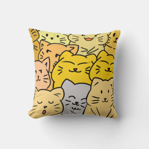 Crowd cat throw pillow