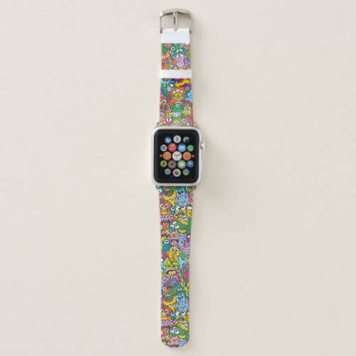 Crowd of colorful Halloween monsters and creatures Apple Watch Band