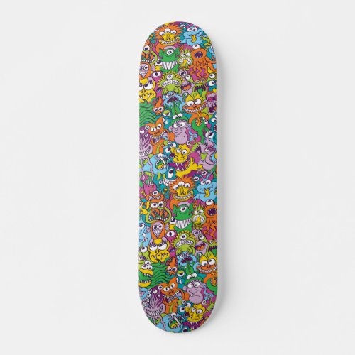 Crowd of colorful Halloween monsters and creatures Skateboard
