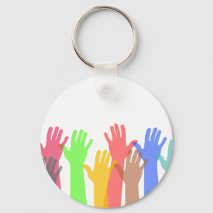 Crowd of Colorful Hands in the Air Keychain