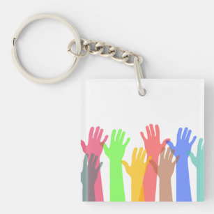 Crowd of Colorful Hands in the Air Keychain