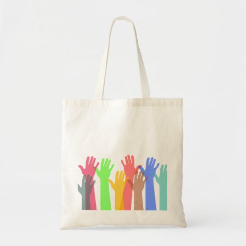 Crowd of Colorful Hands in the Air Tote Bag