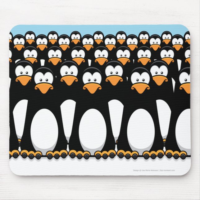 Crowd of Funny Cartoon Penguins on Snow Mouse Pad (Front)