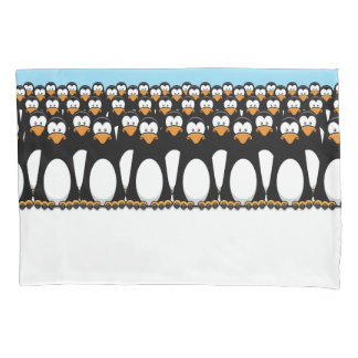 Crowd of Funny Cartoon Penguins on Snow Pillow Case