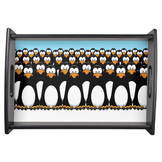 Crowd of Funny Cartoon Penguins on Snow Serving Tray (Front)
