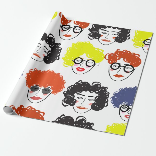 Crowd of funny peoples, seamless background wrapping paper (Unrolled)
