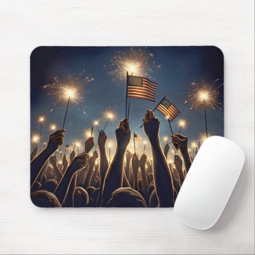 Crowd With American Flags and Sparklers Mouse Pad