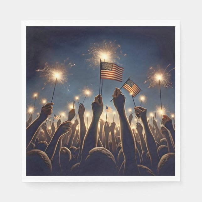 Crowd With American Flags and Sparklers Napkins (Front)