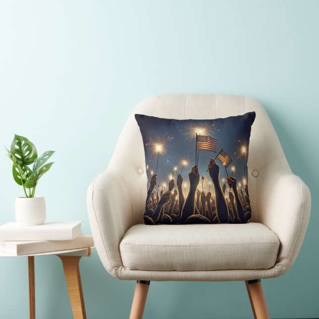 Crowd With American Flags and Sparklers Throw Pillow (Chair)