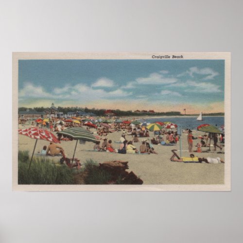 Crowded Beach Scene Poster