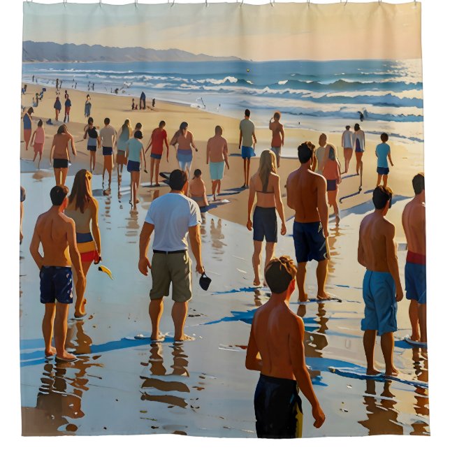 Crowded Beach Walk Shower Curtain (Front)