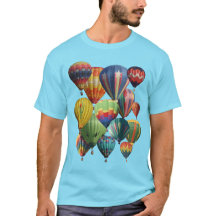 Crowded Colorful Hot Air Balloons on Blue T-Shirt