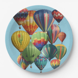 Crowded Colorful Hot Air Balloons Paper Plates