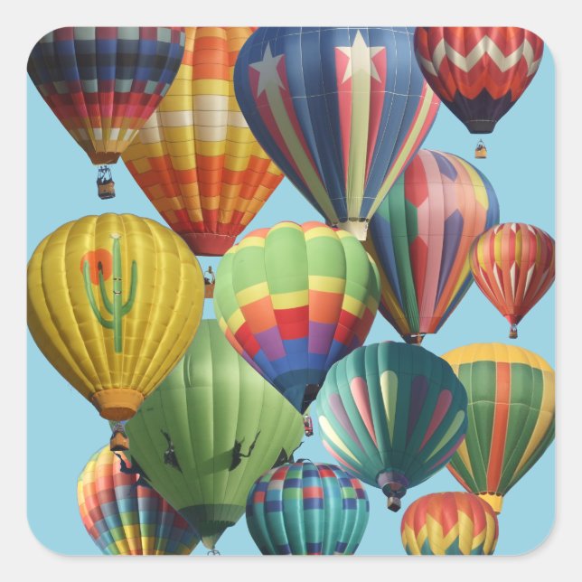 Crowded Colorful Hot Air Balloons Square Sticker (Front)