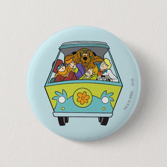 Crowded In The Mystery Machine Button (Front)