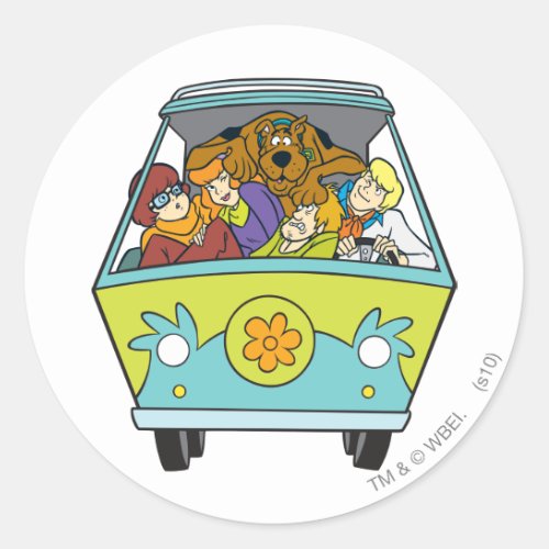 Crowded In The Mystery Machine Classic Round Sticker