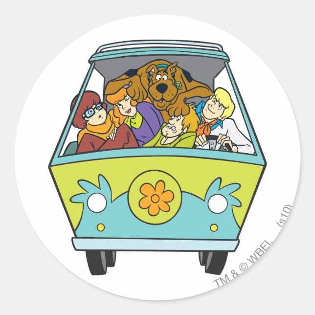 Crowded In The Mystery Machine Classic Round Sticker (Front)