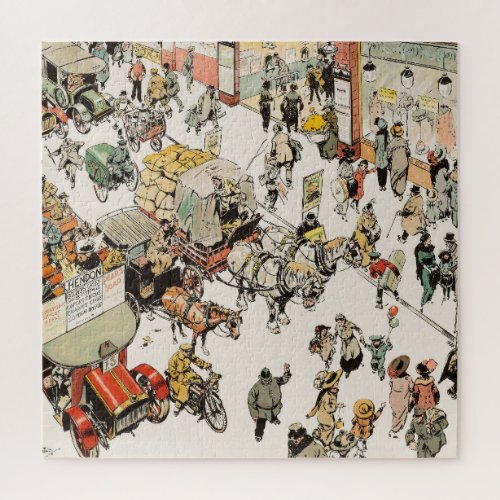 Crowded London street scene shoppers early 1900s Jigsaw Puzzle