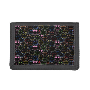 Crowded Neon Emoticon Wallet – Retro Vibes!
