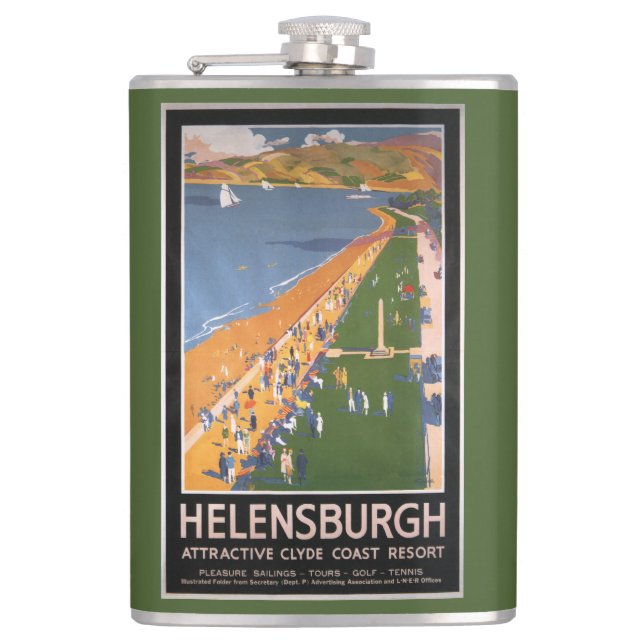 Crowds along Clyde Coast Beach Railways Poster Hip Flask (Front)