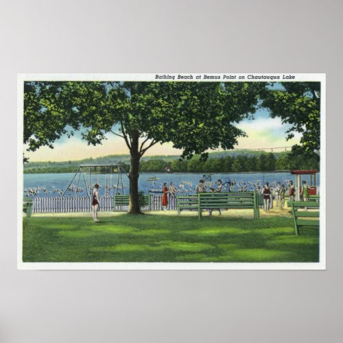 Crowds at the Beach and Park on Chautauqua Poster