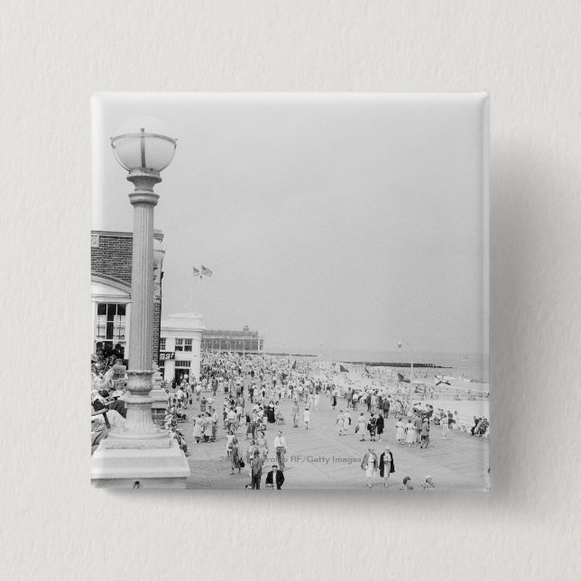 Crowds on esplanade pinback button (Front)