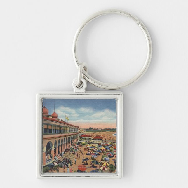 Crowds on the Beach in Front of Casino Keychain (Front)