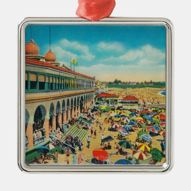 Crowds on the Beach in front of the Casino Metal Ornament (Front)