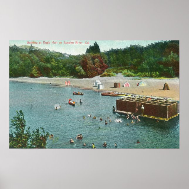 Crowds Swimming in the Russian River Poster (Front)