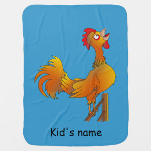 Crowing cartoon rooster baby blanket