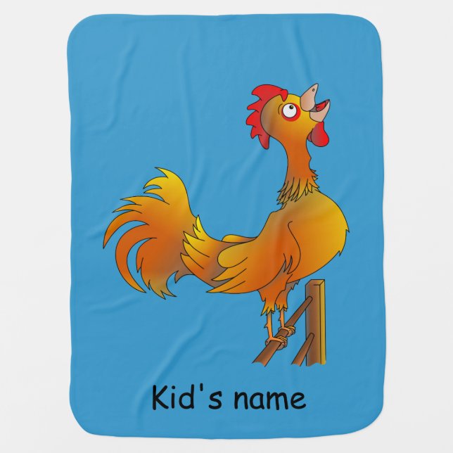 Crowing cartoon rooster baby blanket (Front)