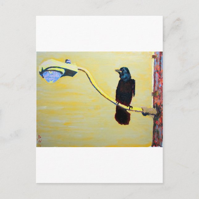 Crowing Crow on a Light Pole Postcard (Front)