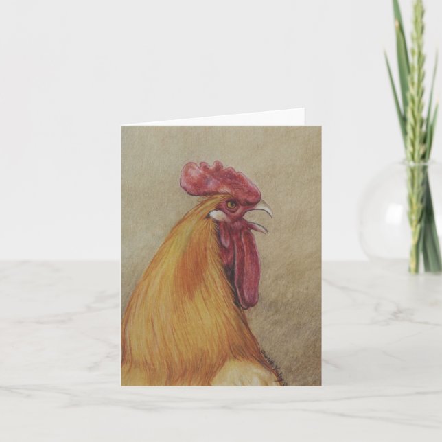 Crowing Rooster Bird Art Notecard (Front)