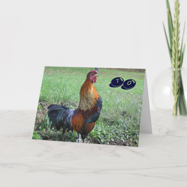 Crowing Rooster Funny 70th Birthday Card (Front)