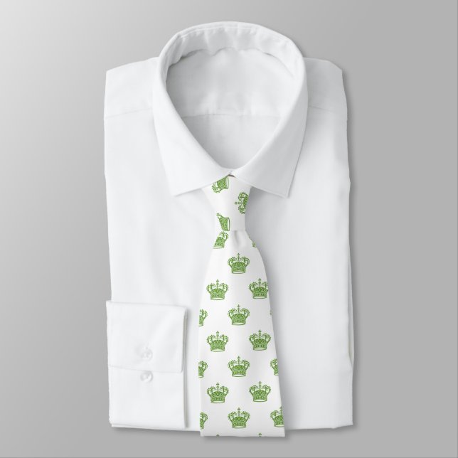 Crown 01 - Avocado Green on White Neck Tie (Tied)